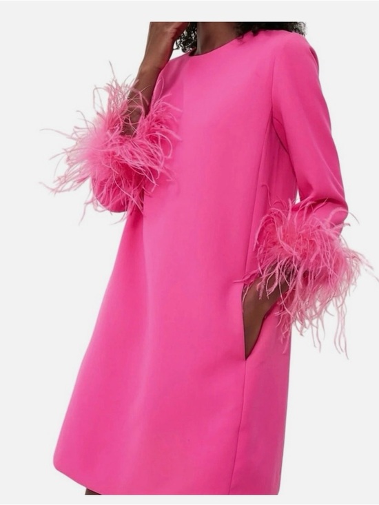 Tuckernuck Mod Mary Hot Pink Feather-Cuff Shift Dress - Women - Picture 2 of 8